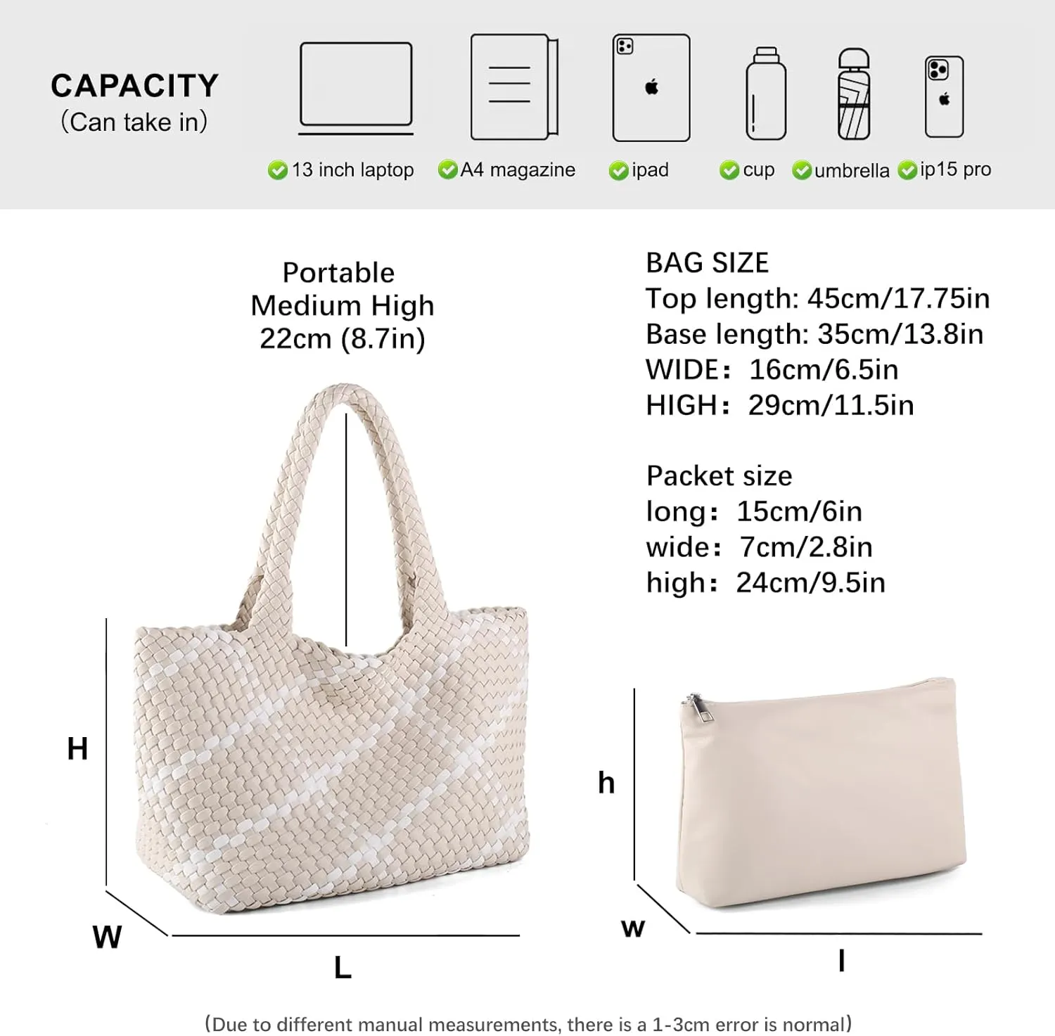 Woven Tote Bag Womens Purse Vegan Leather Shoulder Handbags Fashion Summer Beach Tote Bags Large Travel Totes