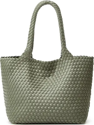 Woven Tote Bag Womens Purse: Vegan Leather Shoulder Handbags - Fashion Summer Beach Tote Bags - Large Travel Totes
