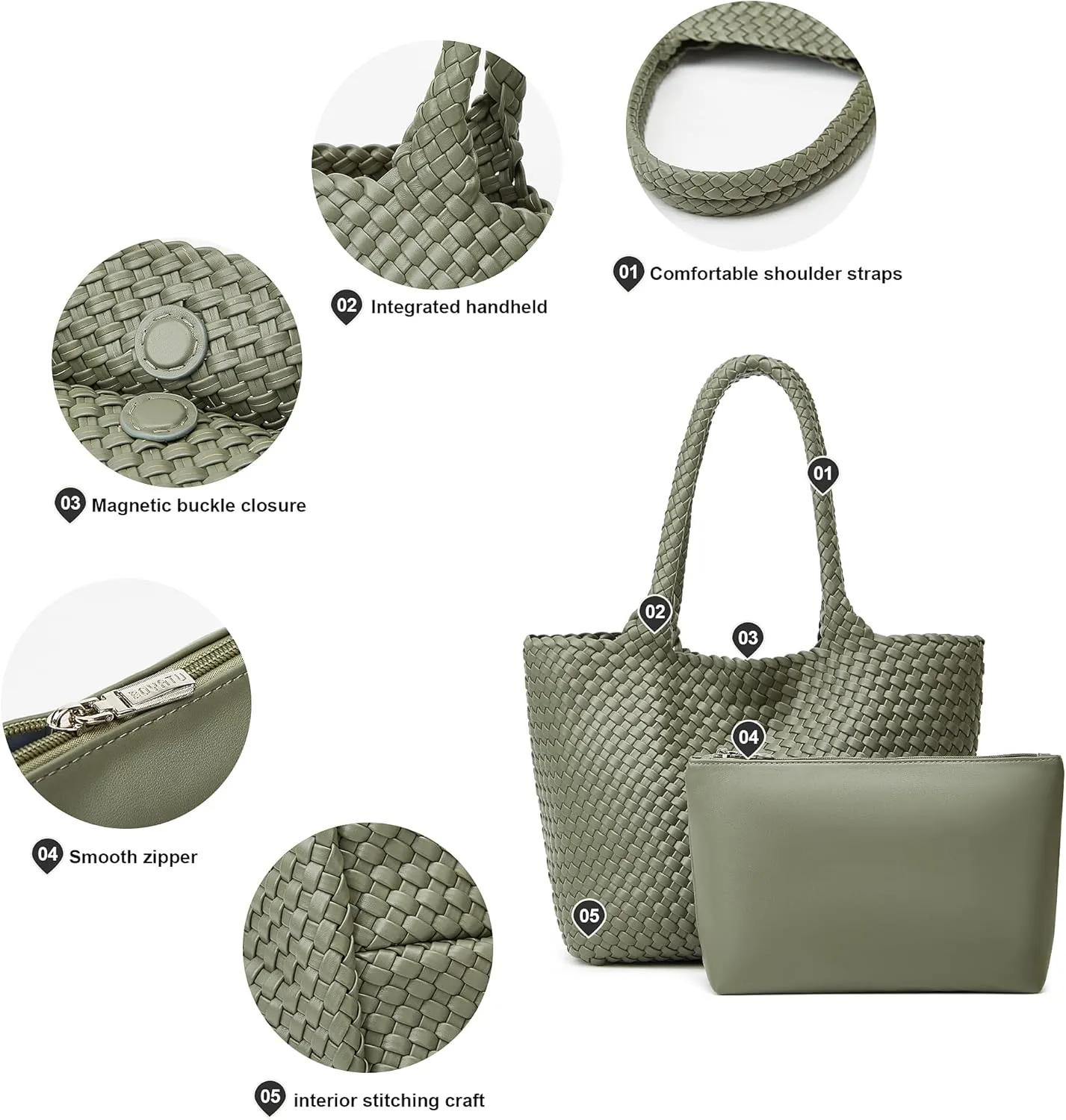 Woven Tote Bag Womens Purse: Vegan Leather Shoulder Handbags - Fashion Summer Beach Tote Bags - Large Travel Totes