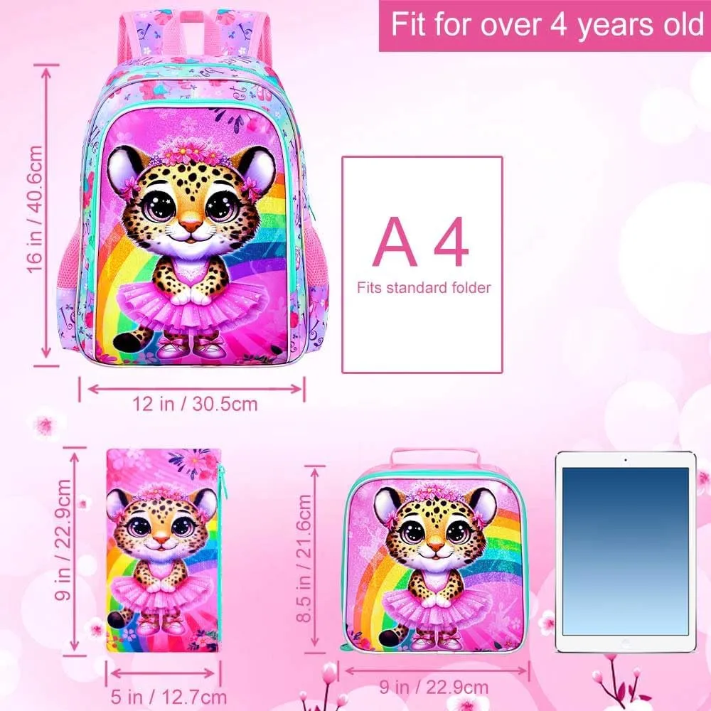 WZLVO 3PCS Kids Backpack for Girls, Unicorn Dinosaur Animal Prechool Elementary Kindergarten School Bookbag with Lunch Box