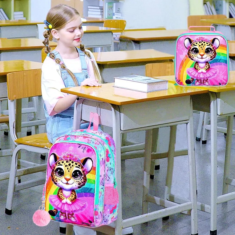 WZLVO 3PCS Kids Backpack for Girls, Unicorn Dinosaur Animal Prechool Elementary Kindergarten School Bookbag with Lunch Box