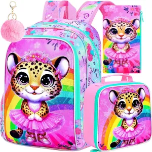 WZLVO 3PCS Kids Backpack for Girls, Unicorn Dinosaur Animal Prechool Elementary Kindergarten School Bookbag with Lunch Box