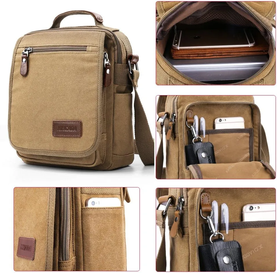 XINCADA Mens Bag Messenger Bag Canvas Shoulder Bags Travel Bag Man Purse Crossbody Bags for Work Business