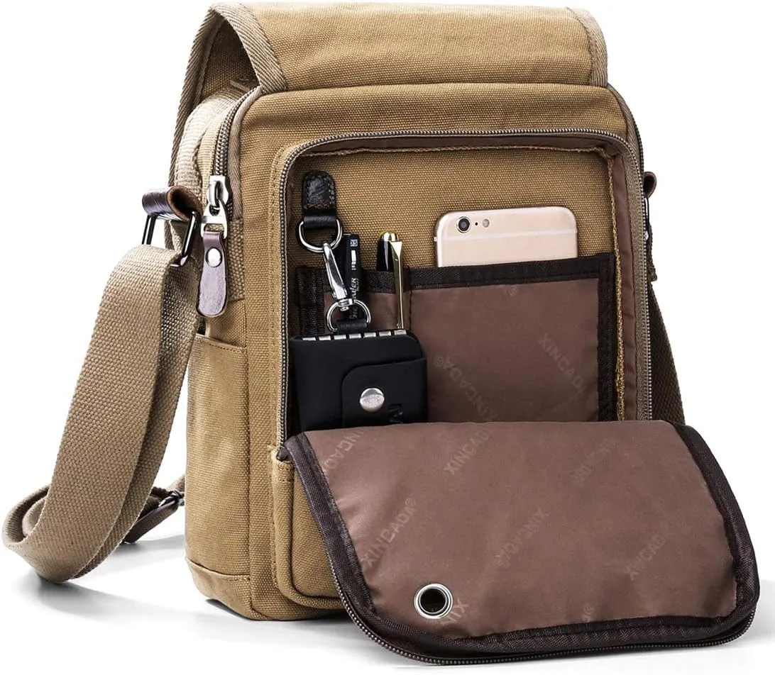 XINCADA Mens Bag Messenger Bag Canvas Shoulder Bags Travel Bag Man Purse Crossbody Bags for Work Business