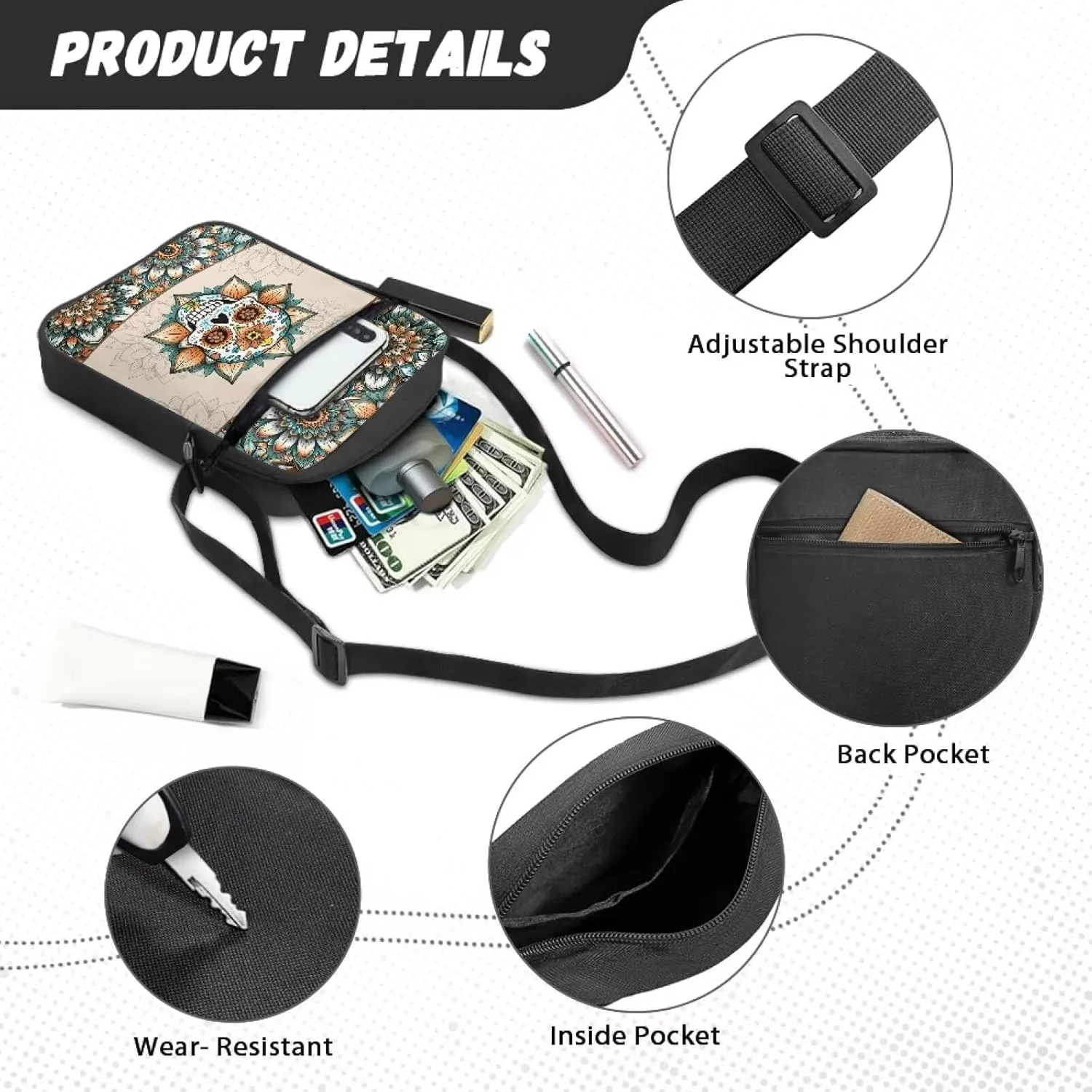 Xoenoiee Mini Messenger Bag for Women Men Small Crossbody Bag Shoulder Bag Water Resistant Sling Bags for Work Daily