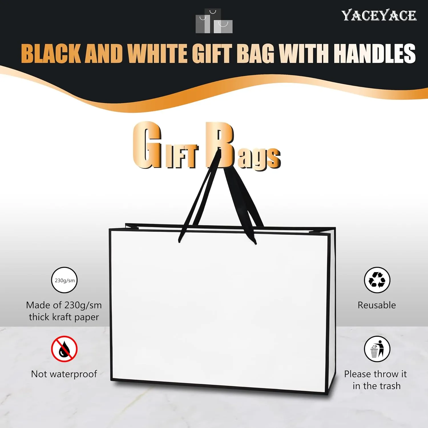 YACEYACE Large White Paper Gift Bags, 20Pcs 15.7"x4.7"x11" Extra Large White Gift Bags with Ribbon HandlesBulk, Heavy Duty Paper Shopping Bags