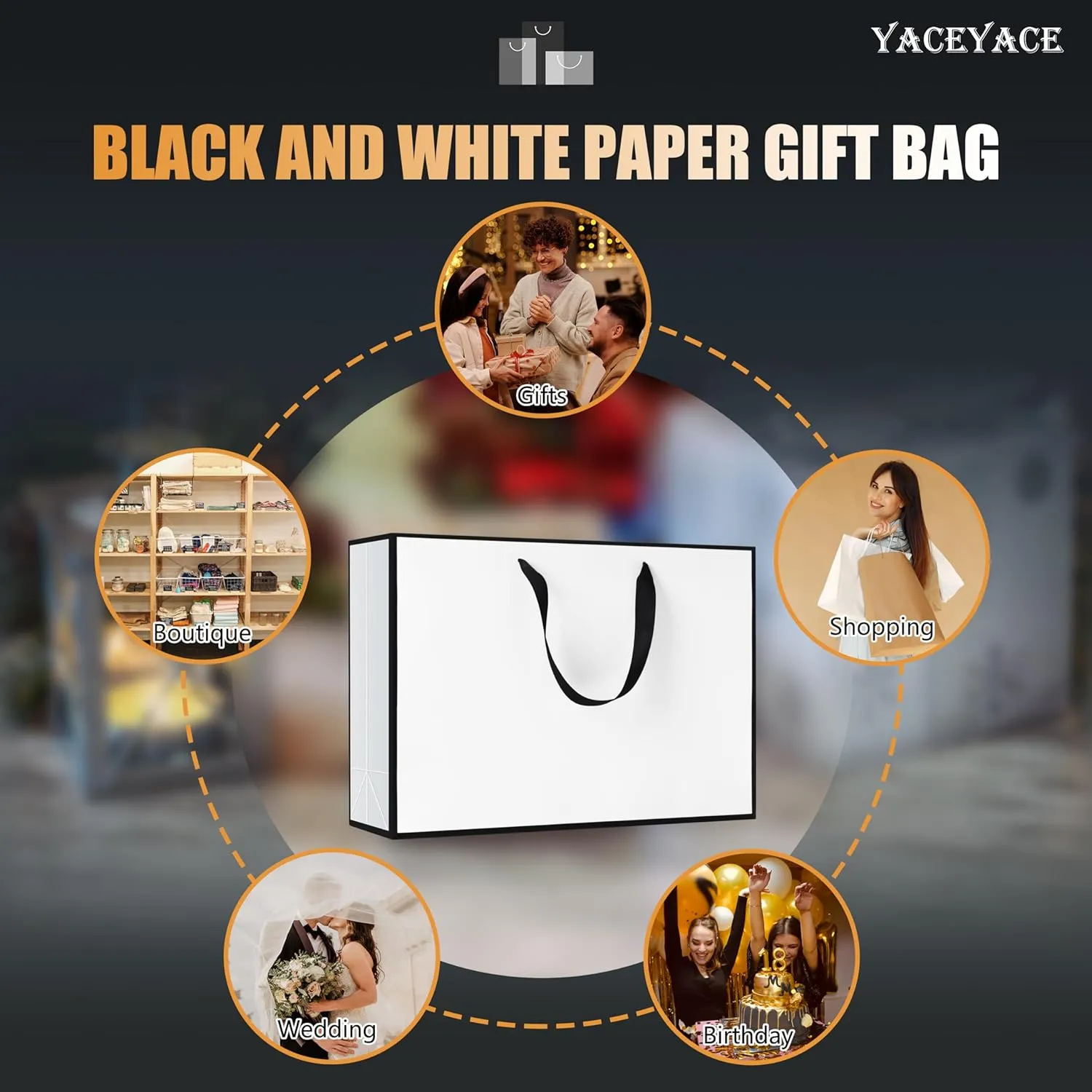 YACEYACE Large White Paper Gift Bags, 20Pcs 15.7"x4.7"x11" Extra Large White Gift Bags with Ribbon HandlesBulk, Heavy Duty Paper Shopping Bags
