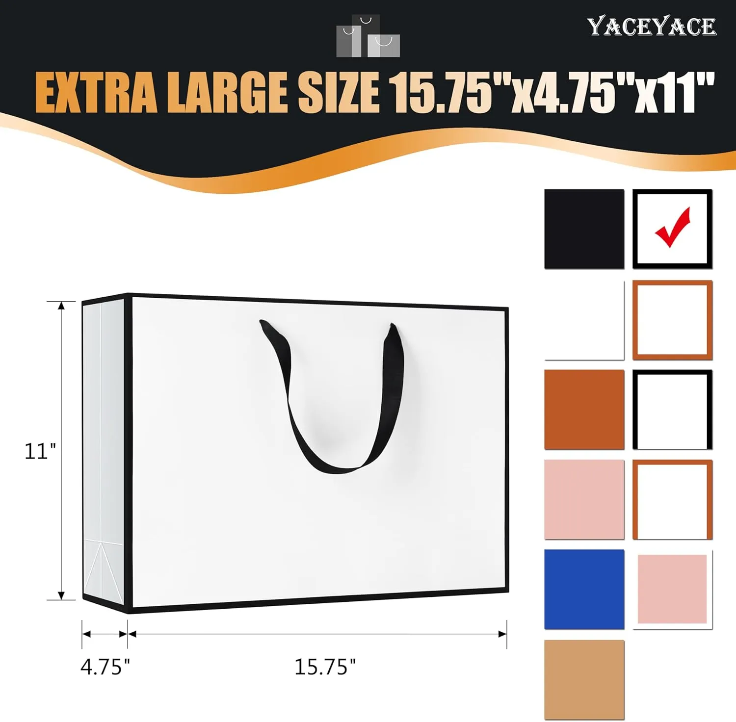 YACEYACE Large White Paper Gift Bags, 20Pcs 15.7"x4.7"x11" Extra Large White Gift Bags with Ribbon HandlesBulk, Heavy Duty Paper Shopping Bags