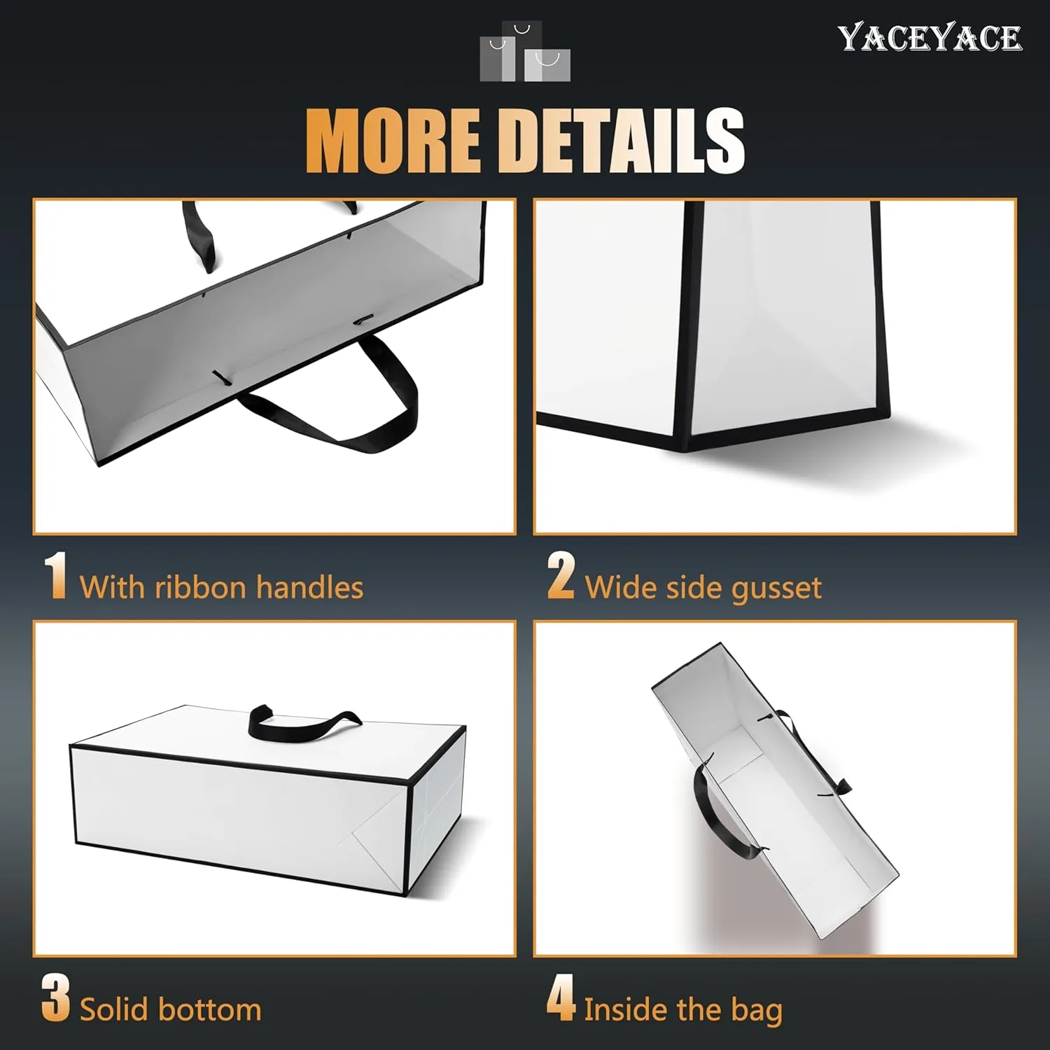 YACEYACE Large White Paper Gift Bags, 20Pcs 15.7"x4.7"x11" Extra Large White Gift Bags with Ribbon HandlesBulk, Heavy Duty Paper Shopping Bags