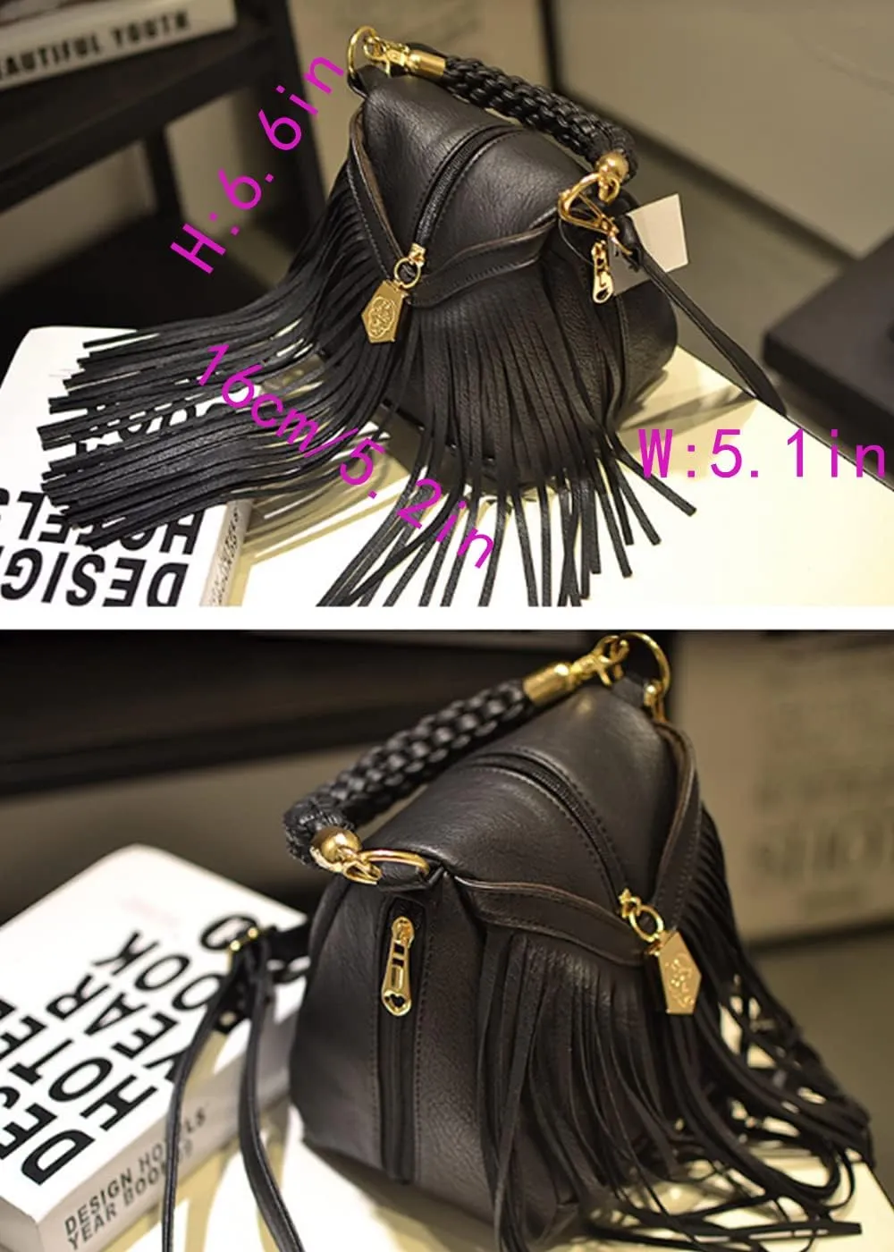 YAQUNICER Women Vintage Tassel Crossbody Bag Weave Handbag Small Purse Bucket Bags