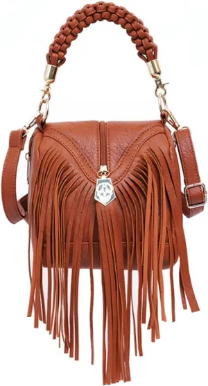 YAQUNICER Women Vintage Tassel Crossbody Bag Weave Handbag Small Purse Bucket Bags