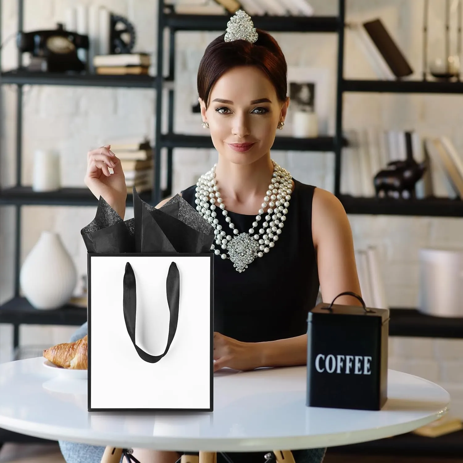 Yeaqee 24 Pack Metallic Paper Gift Bags with Handle and Tissue 9x7x3.1 Welcome Gift Thank You Bags for Wedding Bridal Shower Groomsmen Holidays Birthday Party(White Black)