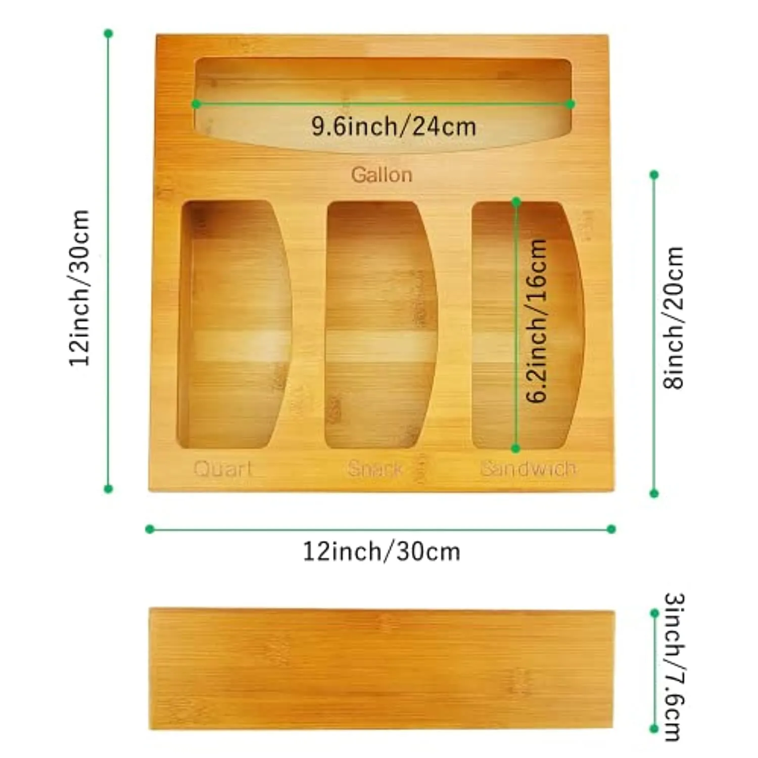 Ziplock Bag Organizer Bamboo Food Bag Storage and Dispenser Drawer Organizer Suitable for Gallon, Quart, Sandwich & Snack Variety Size Bag