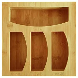 Ziplock Bag Organizer Bamboo Food Bag Storage and Dispenser Drawer Organizer Suitable for Gallon, Quart, Sandwich & Snack Variety Size Bag