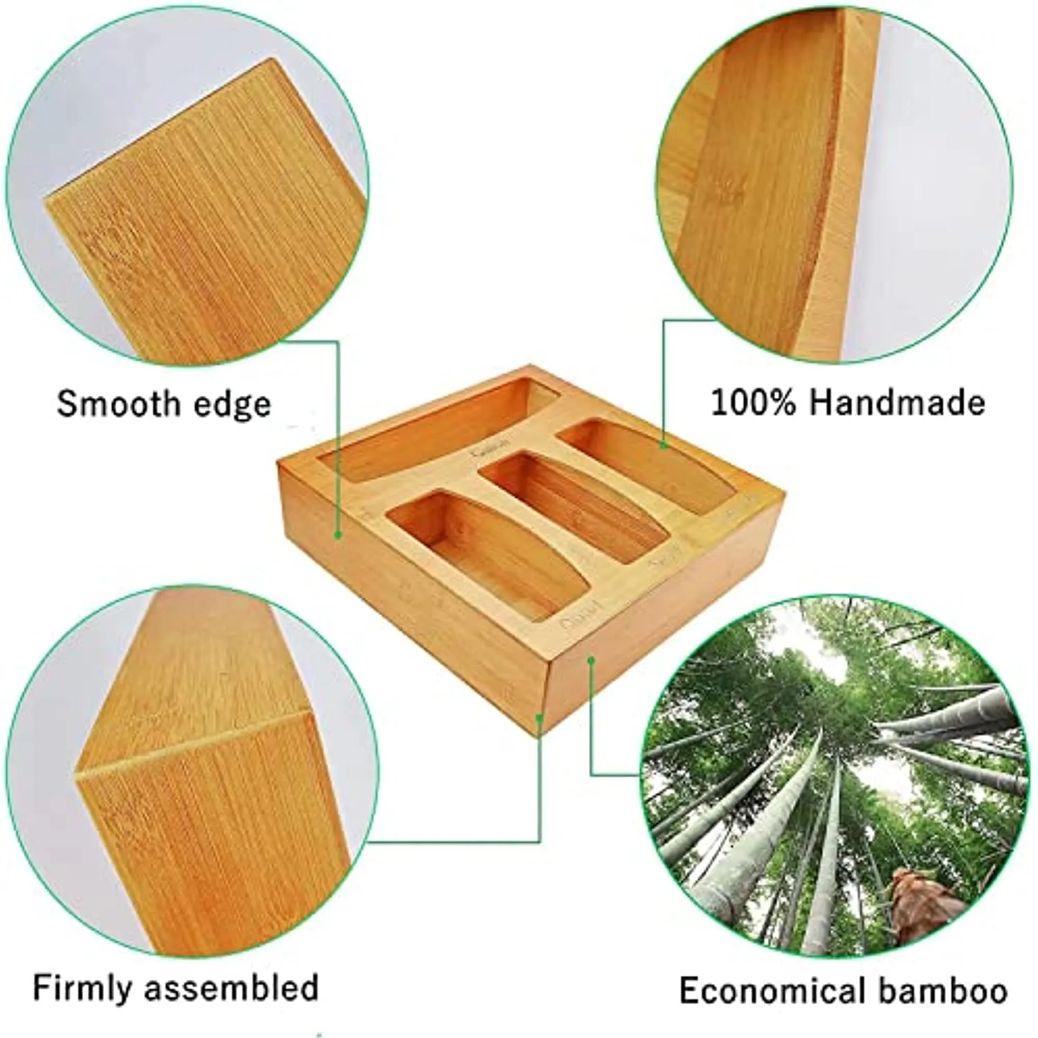 Ziplock Bag Organizer Bamboo Food Bag Storage and Dispenser Drawer Organizer Suitable for Gallon, Quart, Sandwich & Snack Variety Size Bag