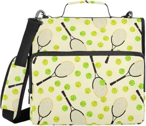 Zipper Binder Tennis Ball Cute 3 D-Ring File Holder Document Organizer A4 Paper Letter Size Card Case Waterproof Portfolio with Handle & Shoulder Strap, 500-Sheet Large Capacity