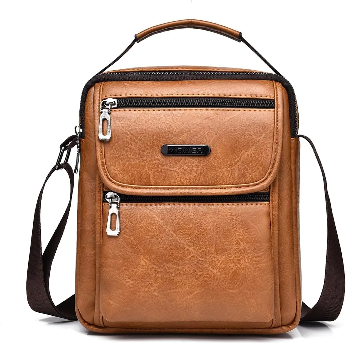 Zipper Buckle Leather Messenger Bag Crossbody Shoulder Bag Vintage Handle Bags