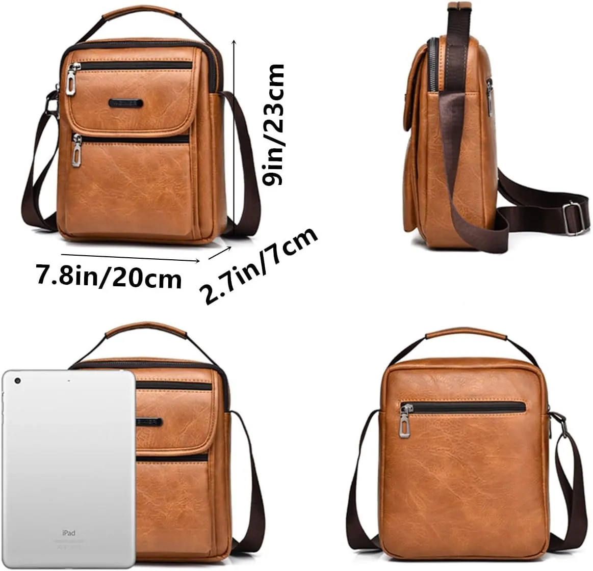 Zipper Buckle Leather Messenger Bag Crossbody Shoulder Bag Vintage Handle Bags