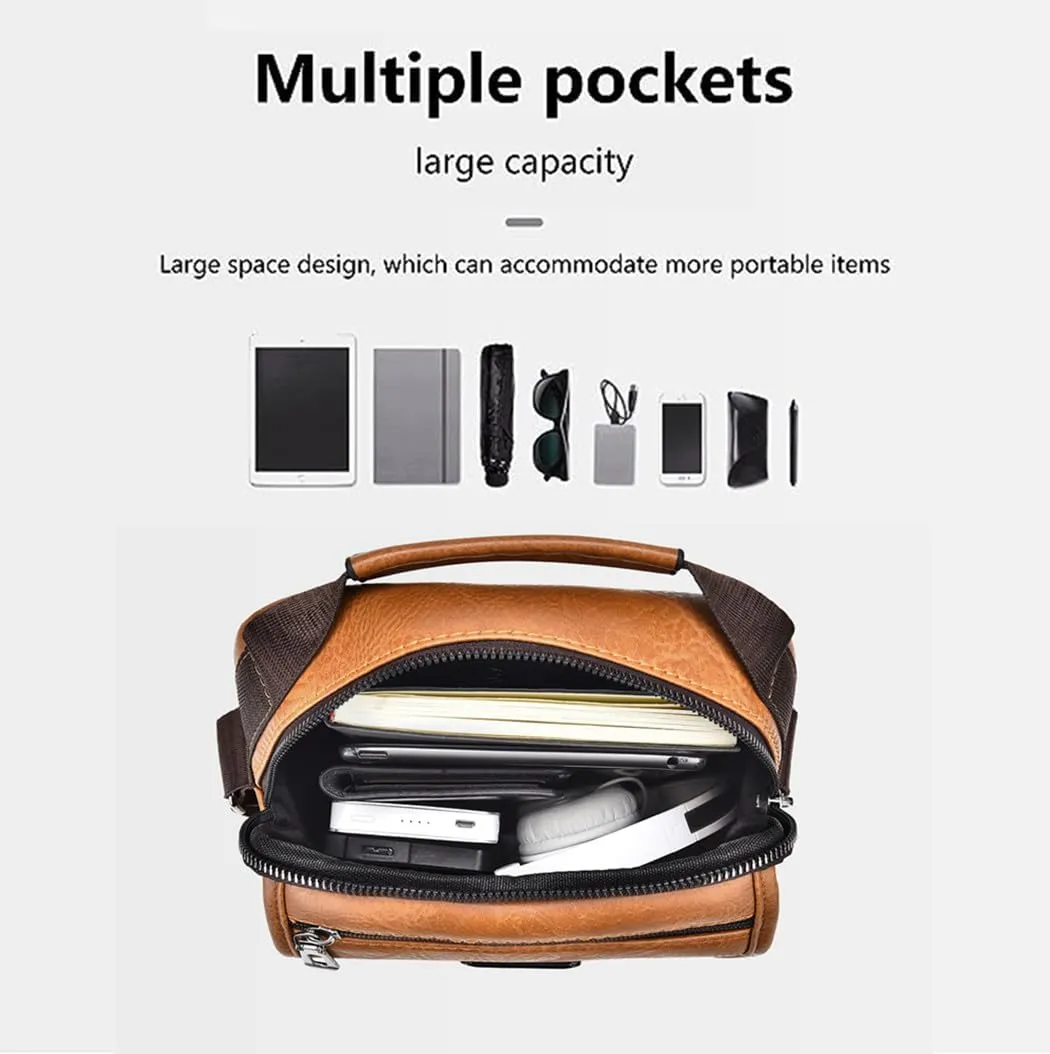 Zipper Buckle Leather Messenger Bag Crossbody Shoulder Bag Vintage Handle Bags
