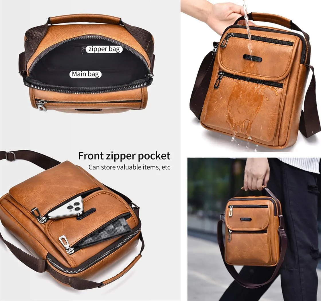 Zipper Buckle Leather Messenger Bag Crossbody Shoulder Bag Vintage Handle Bags