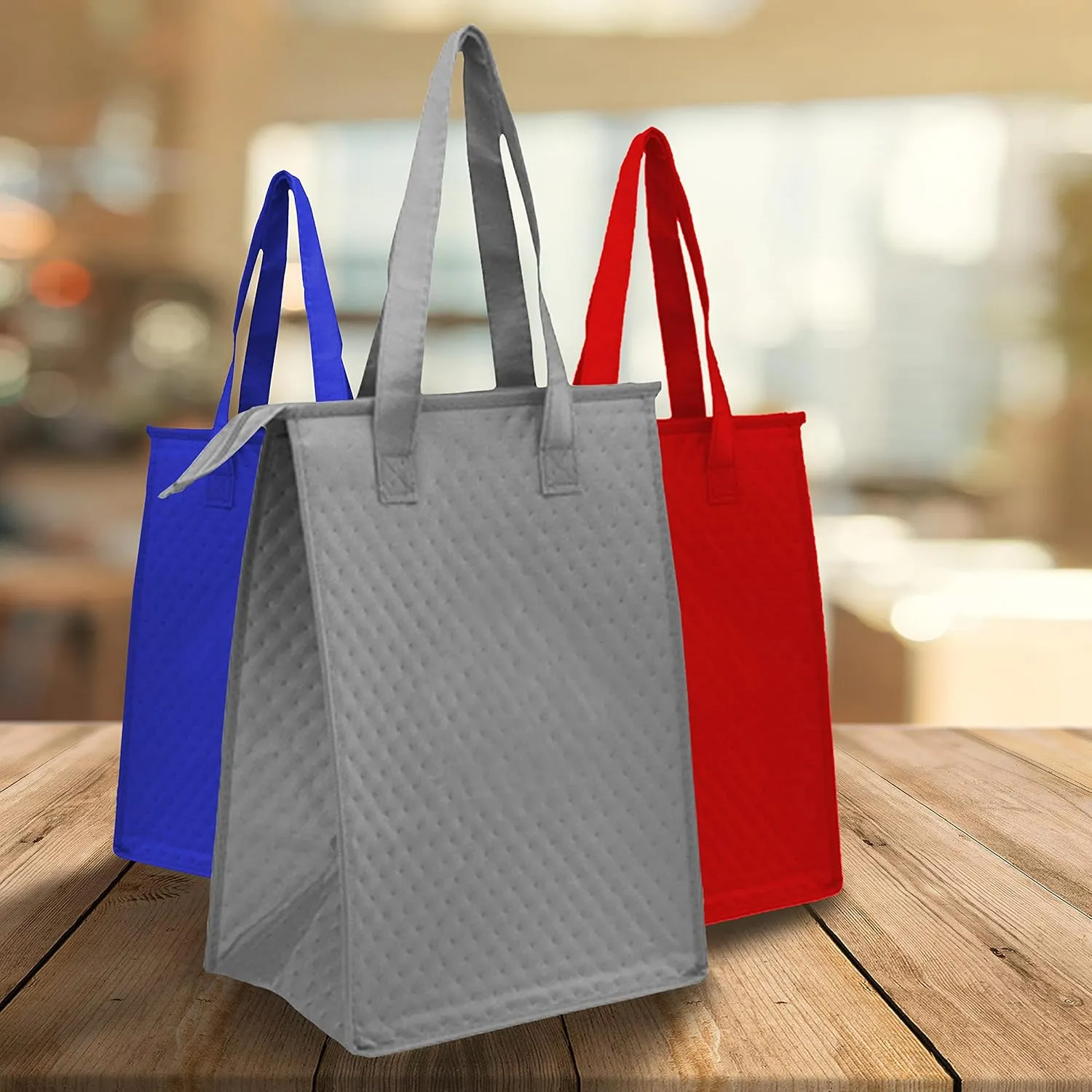 Zipper Insulated Lunch Tote Bags Set of 10, Bulk Pack - Perfect for Work, Travel, Outdoor Events - Grey