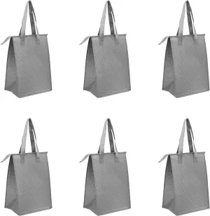 Zipper Insulated Lunch Tote Bags Set of 10, Bulk Pack - Perfect for Work, Travel, Outdoor Events - Grey