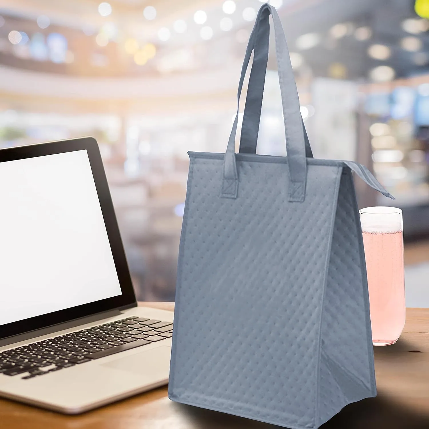 Zipper Insulated Lunch Tote Bags Set of 10, Bulk Pack - Perfect for Work, Travel, Outdoor Events - Grey