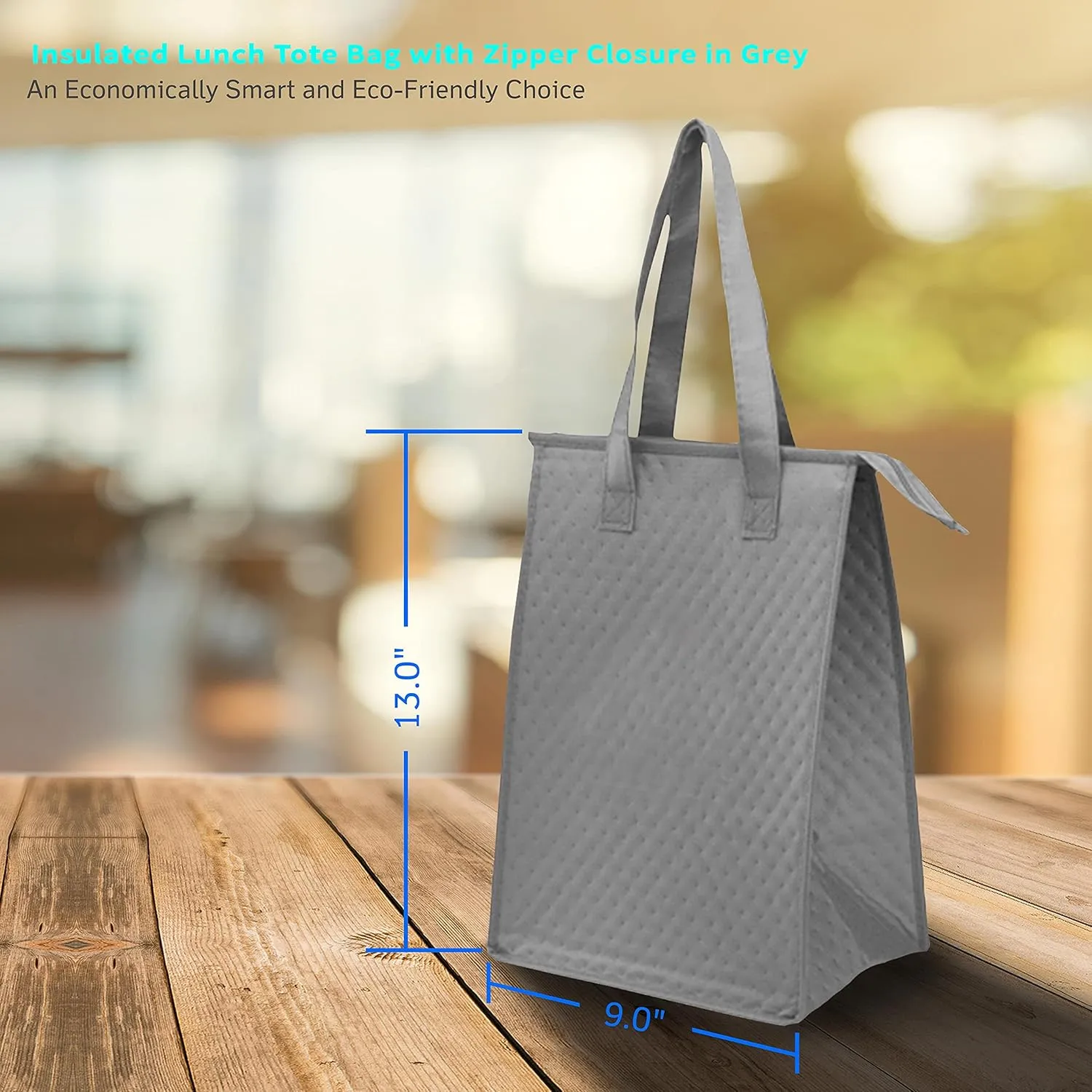 Zipper Insulated Lunch Tote Bags Set of 10, Bulk Pack - Perfect for Work, Travel, Outdoor Events - Grey