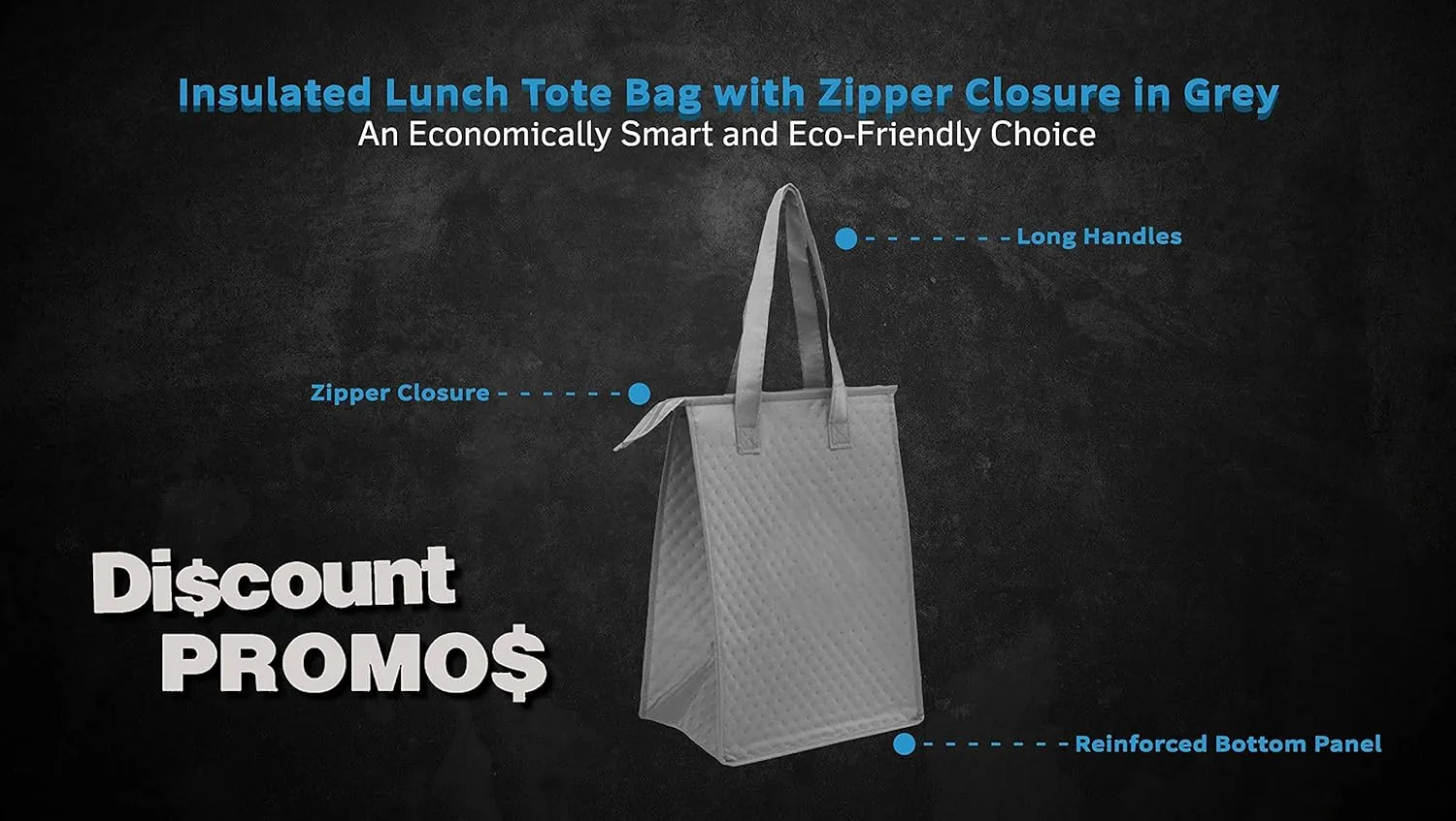 Zipper Insulated Lunch Tote Bags Set of 10, Bulk Pack - Perfect for Work, Travel, Outdoor Events - Grey