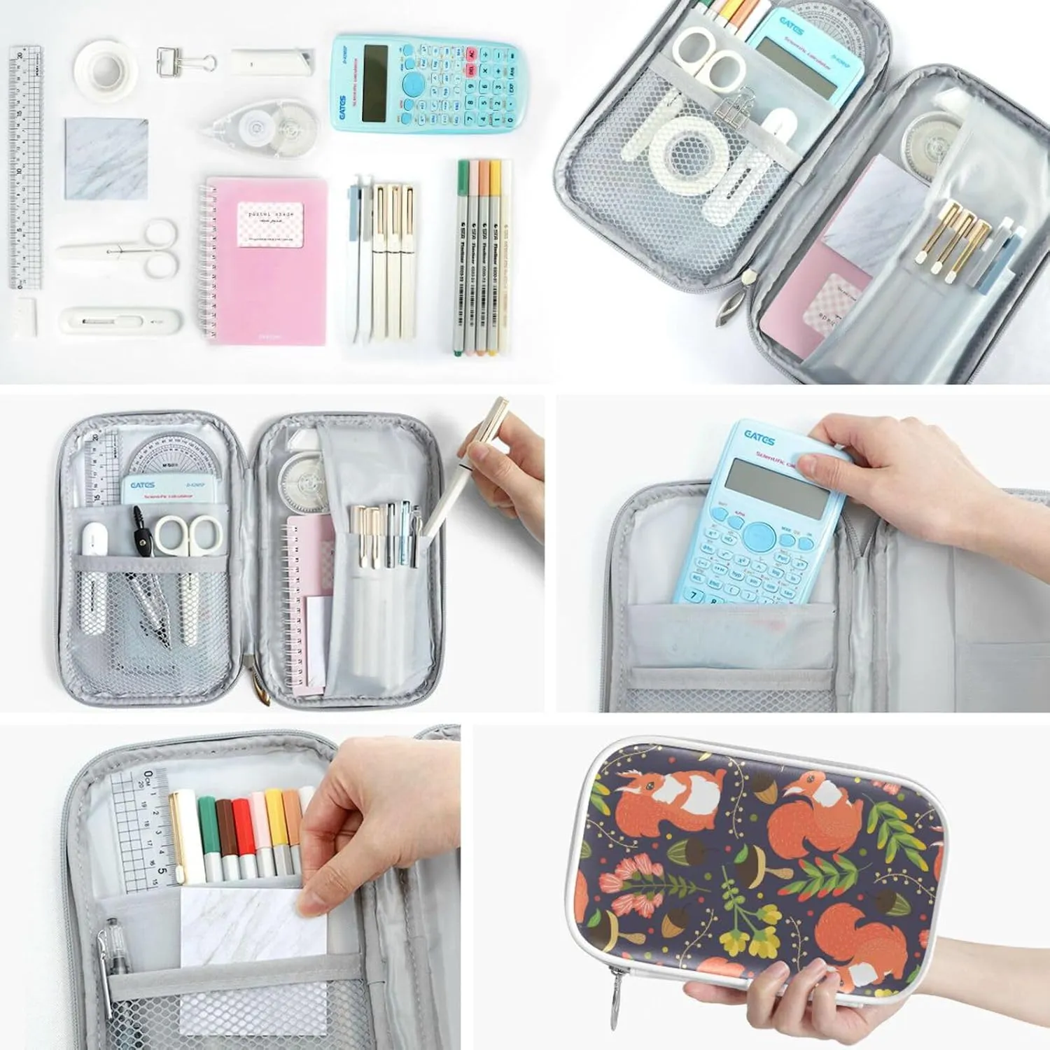 ZZKKO Cute Squirrels Purple Marble Pencil Case Zipper Pencil Holder Organizer Stationary Pen Bag Cosmetic Makeup Bag Pouch Purse for School Office Supplies