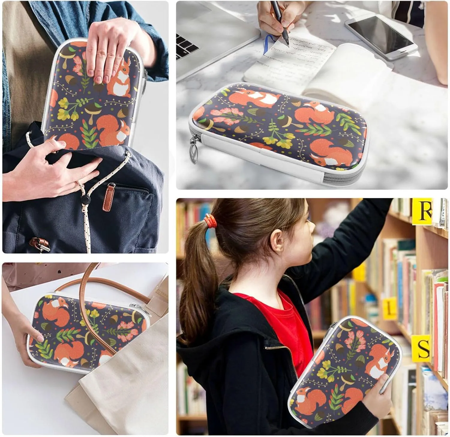 ZZKKO Cute Squirrels Purple Marble Pencil Case Zipper Pencil Holder Organizer Stationary Pen Bag Cosmetic Makeup Bag Pouch Purse for School Office Supplies