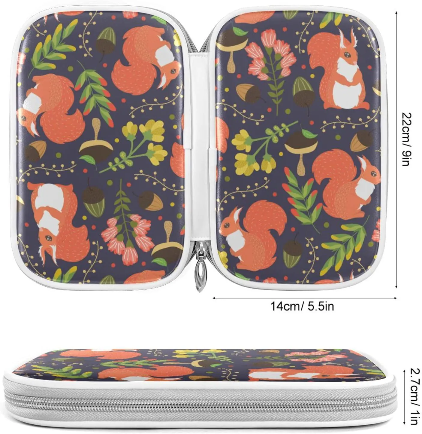 ZZKKO Cute Squirrels Purple Marble Pencil Case Zipper Pencil Holder Organizer Stationary Pen Bag Cosmetic Makeup Bag Pouch Purse for School Office Supplies
